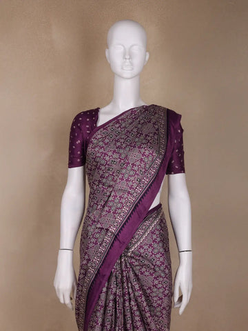 Purple Bandhani-Style Geometric Print Mul Mul Cotton Saree - Diadem