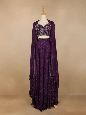 Purple Floral Design Crepe Salwar Palazzo Suit - Diadem