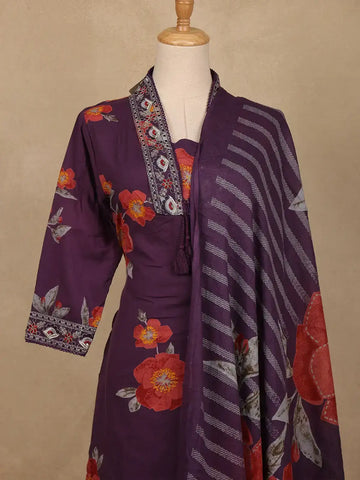 Purple Floral Design Printed Cotton Salwar Suit (Copy) (Copy) - Diadem