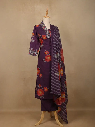 Purple Floral Design Printed Cotton Salwar Suit (Copy) (Copy) - Diadem