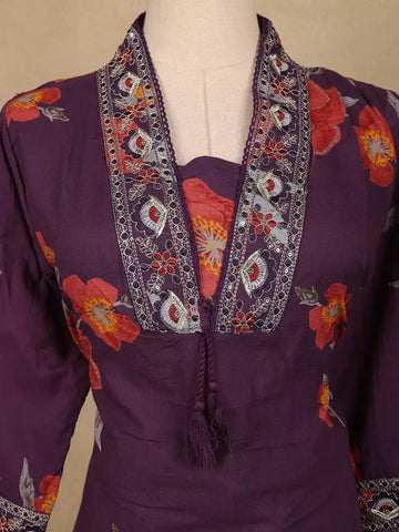 Purple Floral Design Printed Cotton Salwar Suit (Copy) (Copy) - Diadem