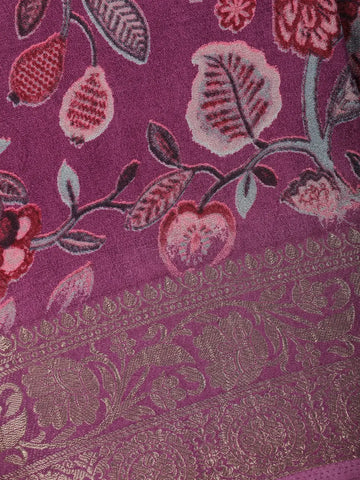 Purple Floral Design Printed Cotton Saree - Diadem