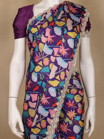 Purple Floral Design Satin Saree - Diadem