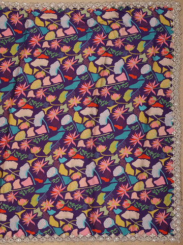 Purple Floral Design Satin Saree - Diadem