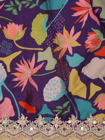 Purple Floral Design Satin Saree - Diadem