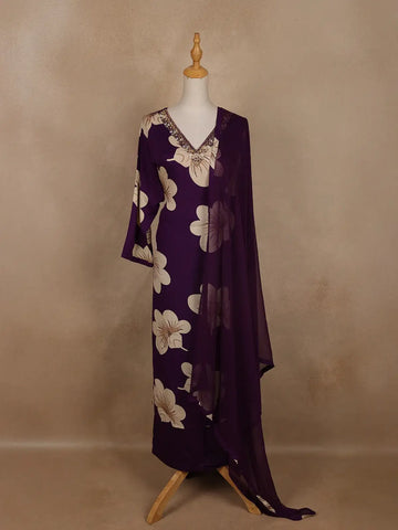 Purple Floral Designed Cotton Salwar Suit - Diadem