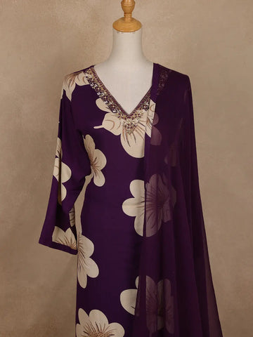 Purple Floral Designed Cotton Salwar Suit - Diadem