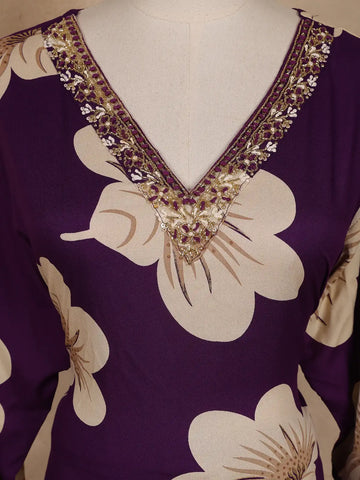 Purple Floral Designed Cotton Salwar Suit - Diadem