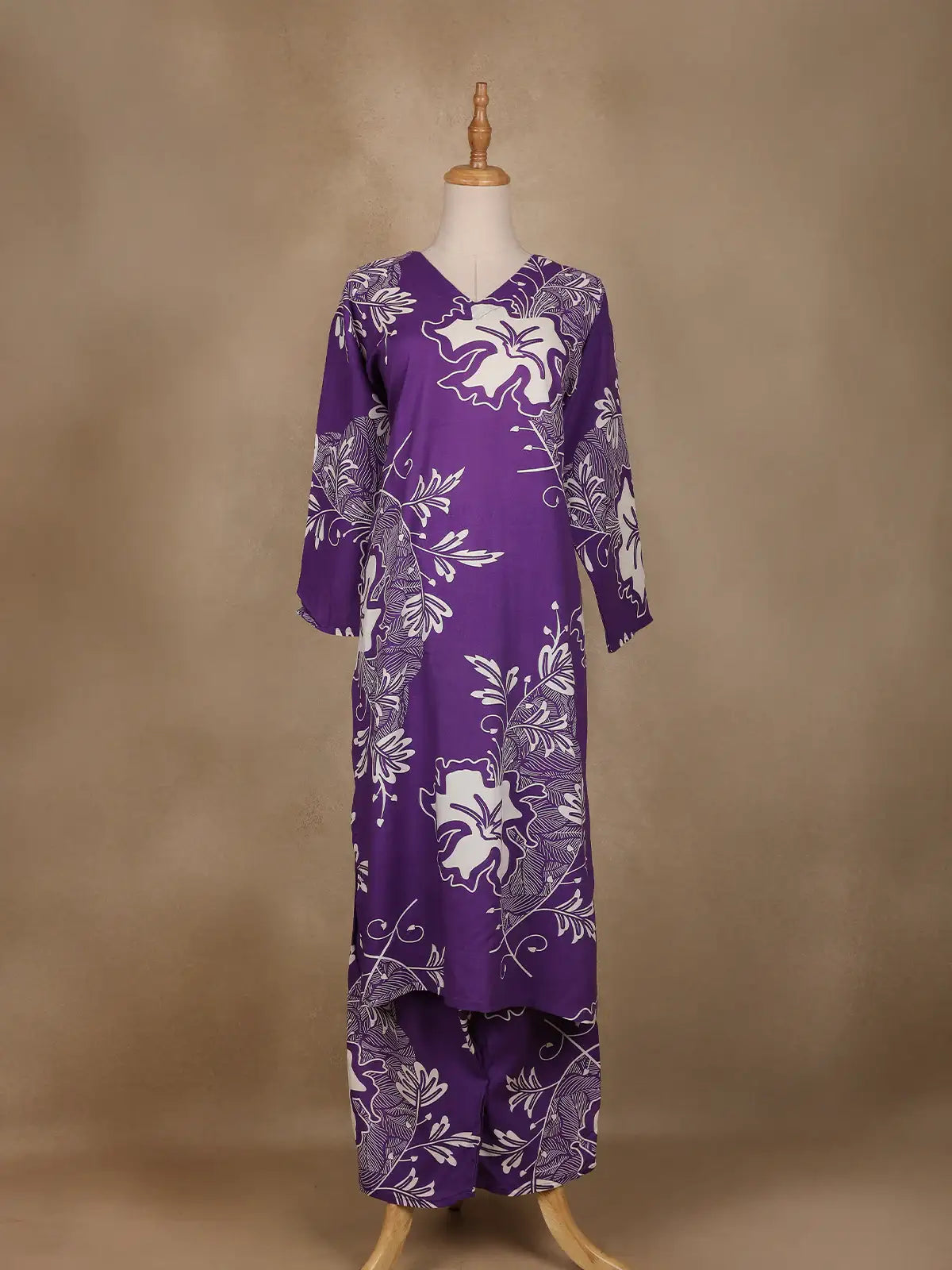 Purple Floral Designed Cotton Salwar Suit - Diadem