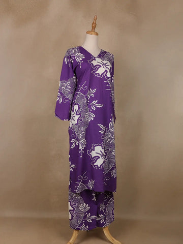Purple Floral Designed Cotton Salwar Suit - Diadem
