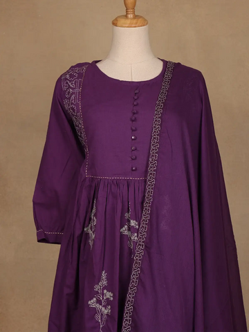 Purple Floral Embroidered Cotton Salwar Suit - Diadem