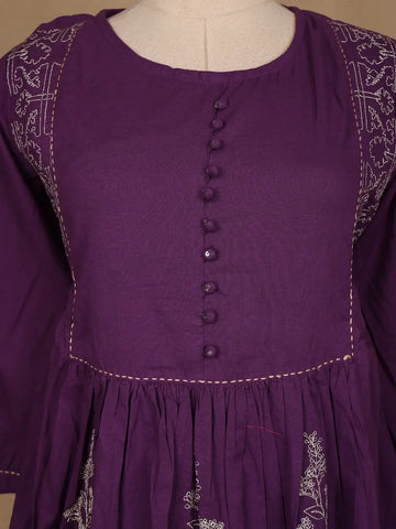 Purple Floral Embroidered Cotton Salwar Suit - Diadem