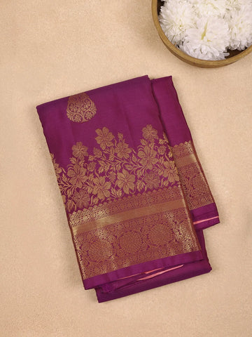 Purple Floral Woven Pure Kanchipuram Silk Saree - Diadem