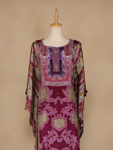 Purple Floral Designed Semi Silk Kaftan Suit - Diadem