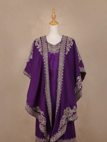 Purple Floral Designed Semi Silk Palazzo Salwar Suit - Diadem