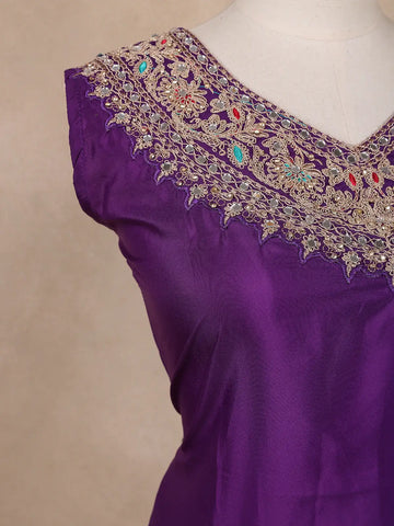 Purple Floral Designed Semi Silk Palazzo Salwar Suit - Diadem