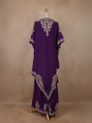 Purple Floral Designed Semi Silk Palazzo Salwar Suit - Diadem