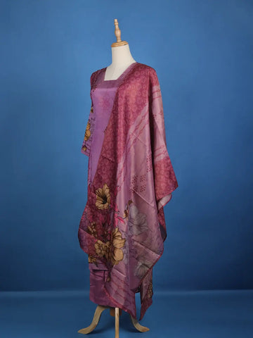 Purple Floral Designed Semi Silk Salwar Suit - Diadem