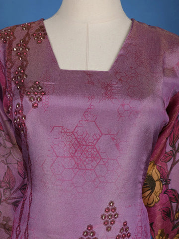 Purple Floral Designed Semi Silk Salwar Suit - Diadem