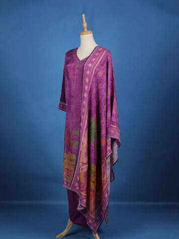 Purple Floral Designed Semi Silk Salwar Suit - Diadem