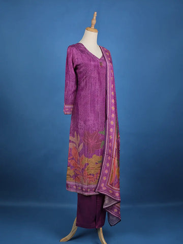 Purple Floral Designed Semi Silk Salwar Suit - Diadem