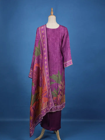 Purple Floral Designed Semi Silk Salwar Suit - Diadem