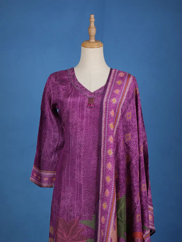 Purple Floral Designed Semi Silk Salwar Suit - Diadem