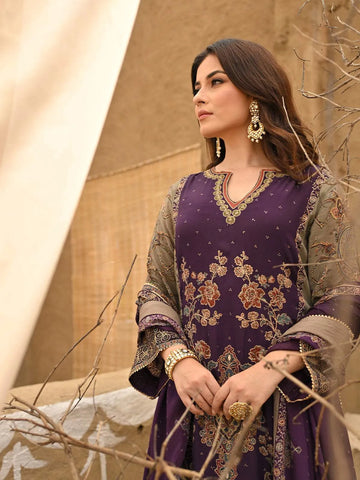 Purple Floral Embroidered Crepe Palazzo Salwar Suit Online - Diadem