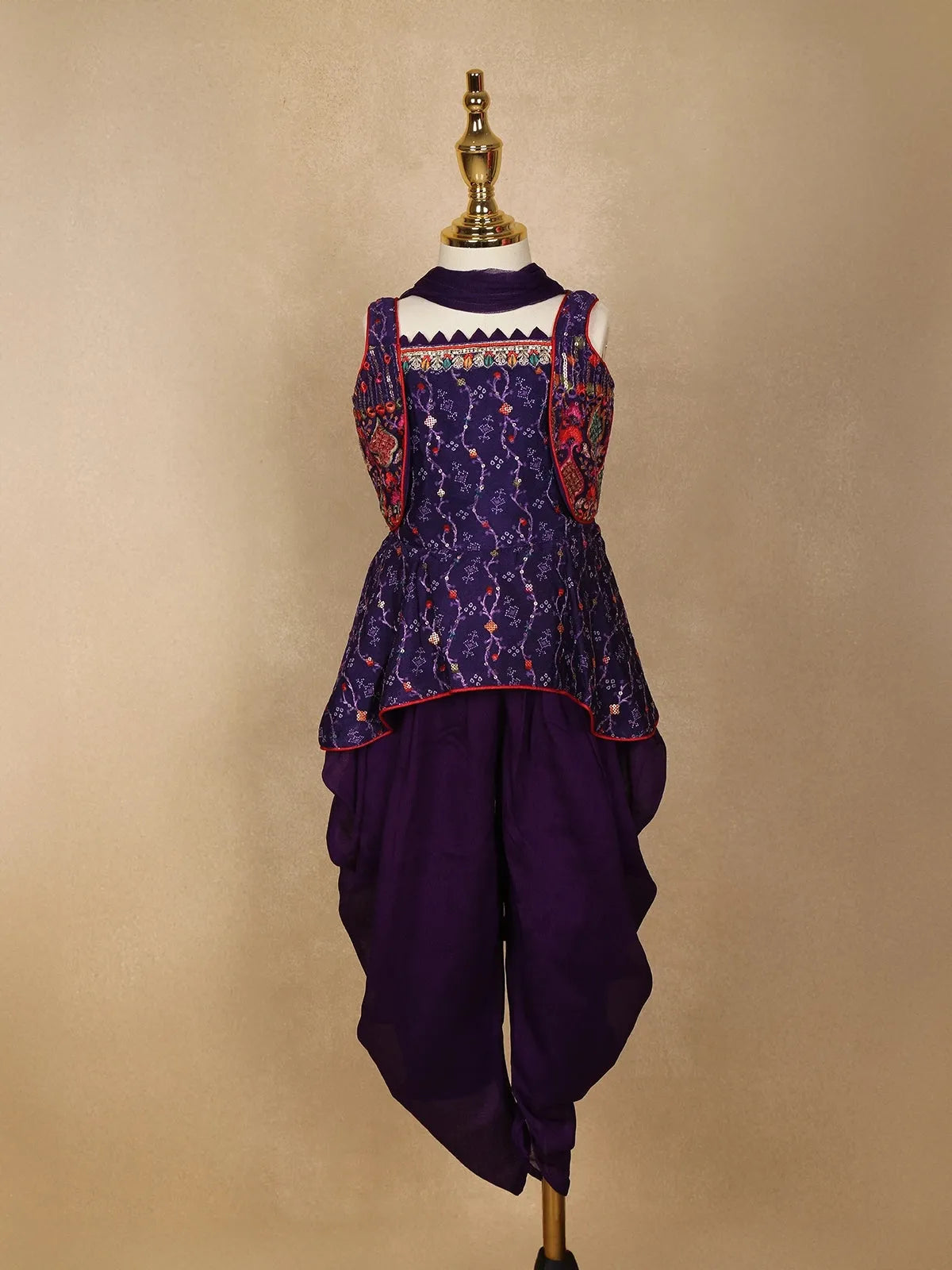 Purple Floral Embroidered Crepe Patiala Salwar Suit - Diadem
