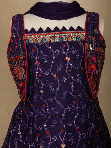 Purple Floral Embroidered Crepe Patiala Salwar Suit - Diadem