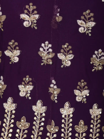 Purple Floral Embroidered Georgette Sharara Salwar Suit - Diadem