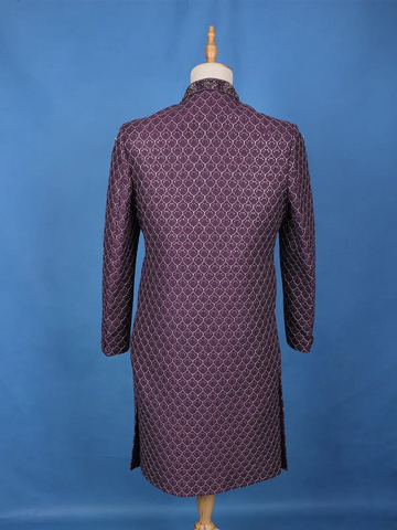 Purple Floral Embroidered Jacquard Sherwani Suit - Diadem