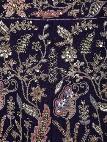 Purple Floral Embroidery Bridal Raw Silk Lehenga - Diadem