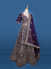 Purple Floral Embroidery Bridal Raw Silk Lehenga - Diadem