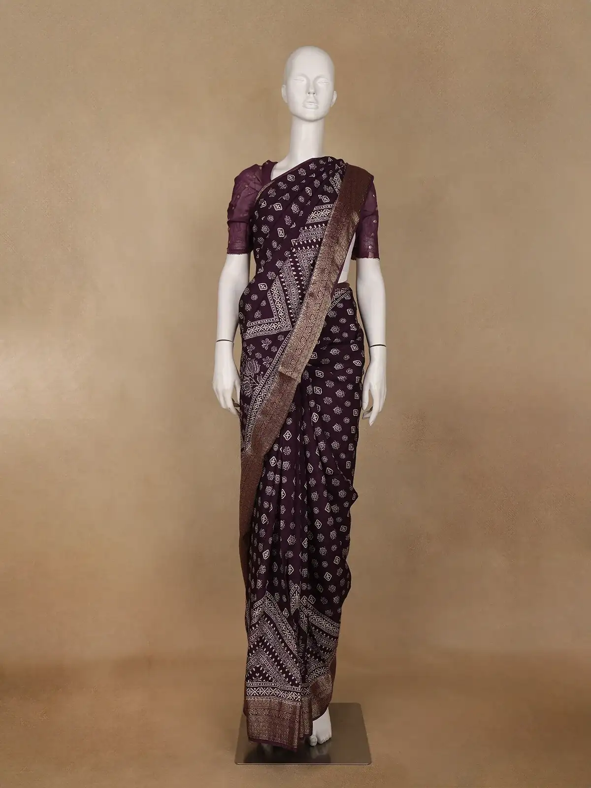 Purple Floral Printed Cotton Saree - Diadem