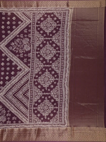 Purple Floral Printed Cotton Saree - Diadem