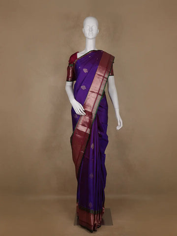Purple Floral Woven Pure Kanchipuram Silk Saree - Diadem