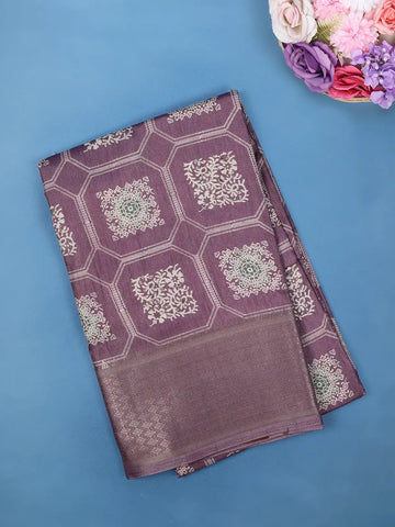 Purple Floral hexagonal Printed Cotton Saree - Diadem