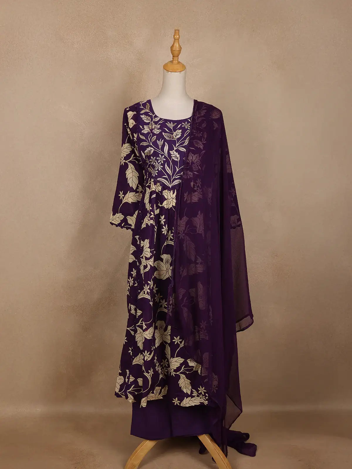 Purple Floral Designed Cotton Salwar Suit - Diadem