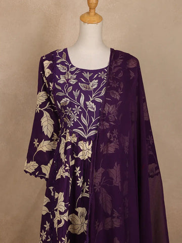 Purple Floral Designed Cotton Salwar Suit - Diadem