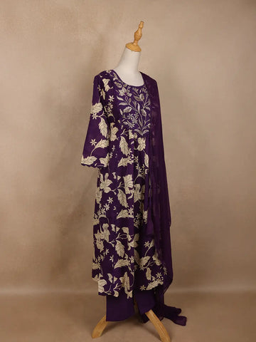 Purple Floral Designed Cotton Salwar Suit - Diadem