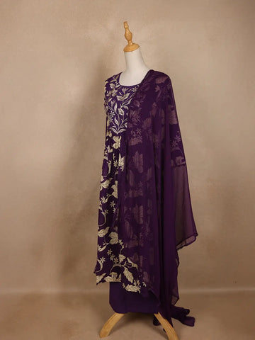 Purple Floral Designed Cotton Salwar Suit - Diadem