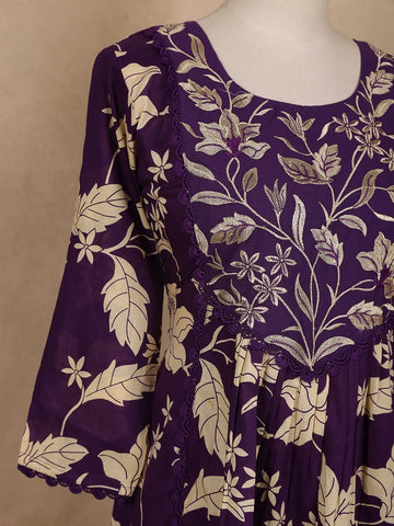 Purple Floral Designed Cotton Salwar Suit - Diadem