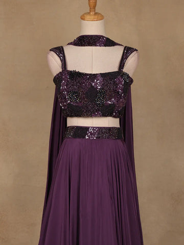 Purple Sequins Embroidered Satin Lehenga - Diadem