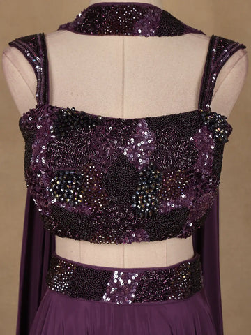 Purple Sequins Embroidered Satin Lehenga - Diadem
