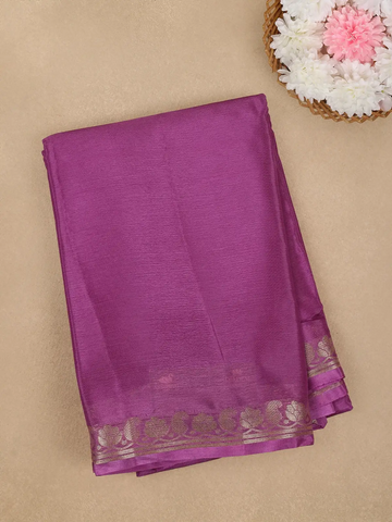 Purple Solid Design Antique Gold Zari Border Mysore Silk Saree - Diadem
