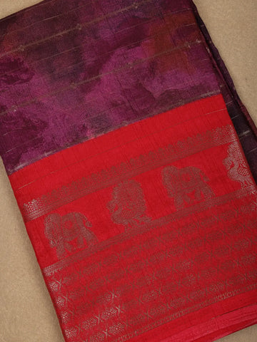 Purple with Red Contrast Zari Border Cotton Saree - Diadem