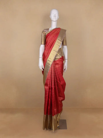 Queen Pink Butta Woven Pure Kanchipuram Silk Saree With Contrast Blouse - Diadem