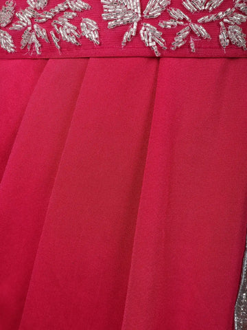 Queen Pink Floral Beads Embroidered Satin Ready To Wear Saree - Diadem