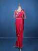 Queen Pink Floral Beads Embroidered Satin Ready To Wear Saree - Diadem